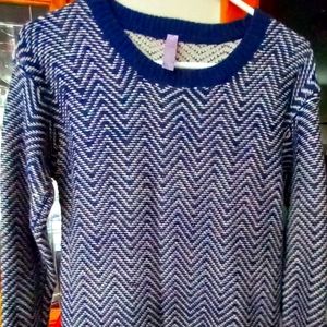 Navy, white knit sweater